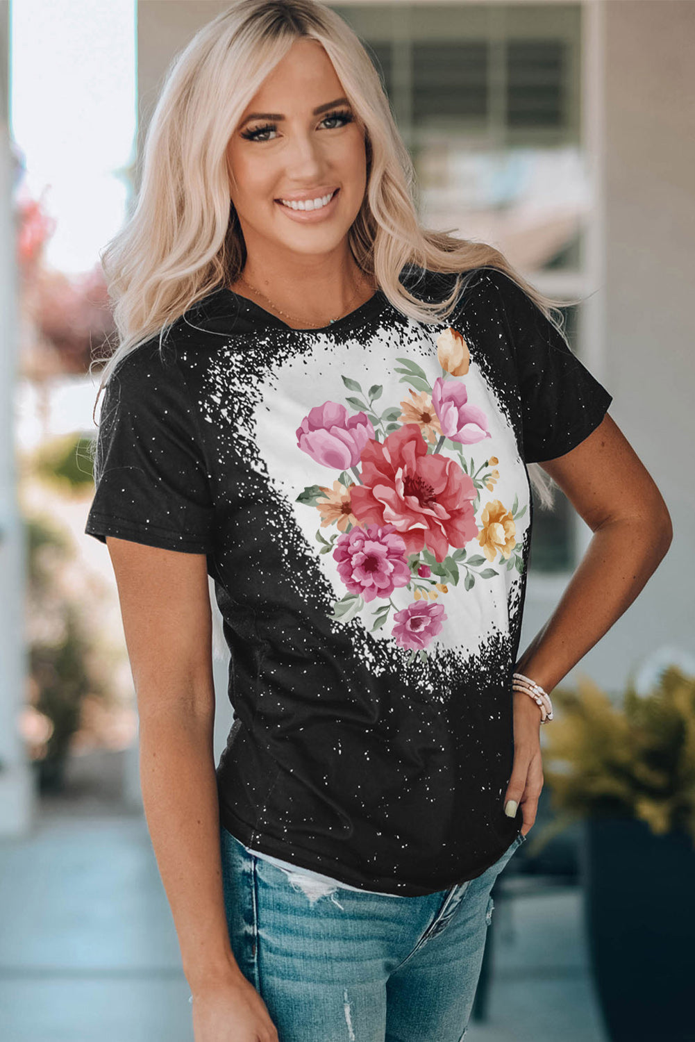 Black Family Matching Mom's Floral Print Color Block T Shirt Family T-shirts JT's Designer Fashion
