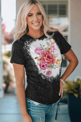 Black Family Matching Mom's Floral Print Color Block T Shirt Family T-shirts JT's Designer Fashion