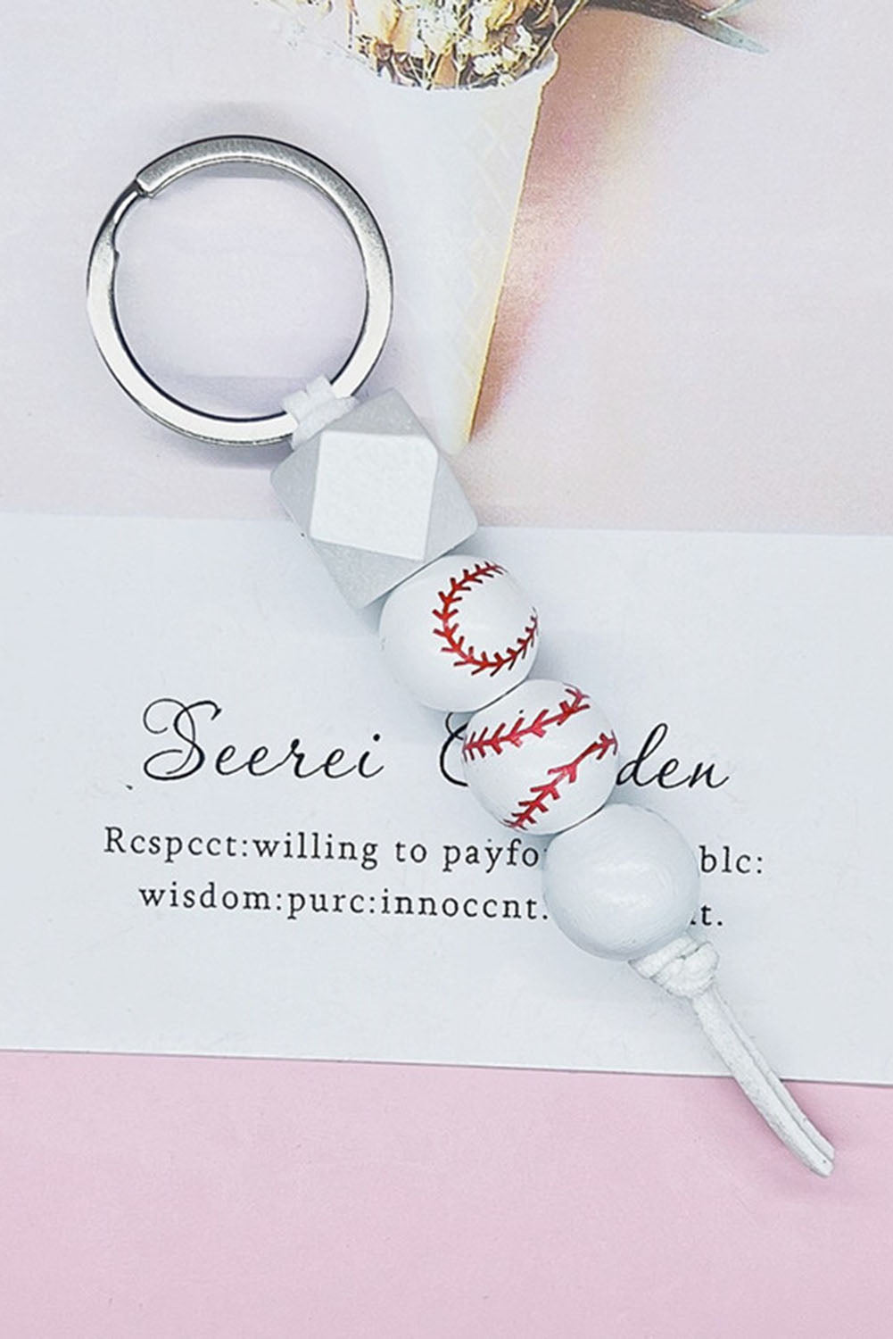 Bright White Baseball Beading Key Ring Other Accessories JT's Designer Fashion