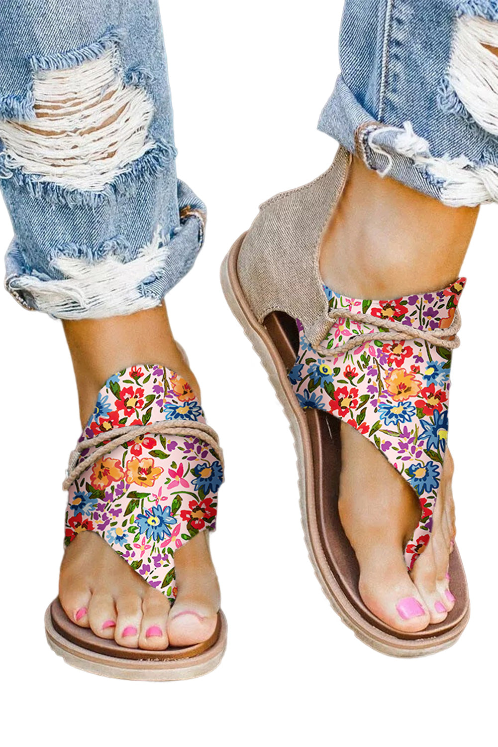 Multicolor Floral Print Zipped Flip Flop Sandals Sandals JT's Designer Fashion