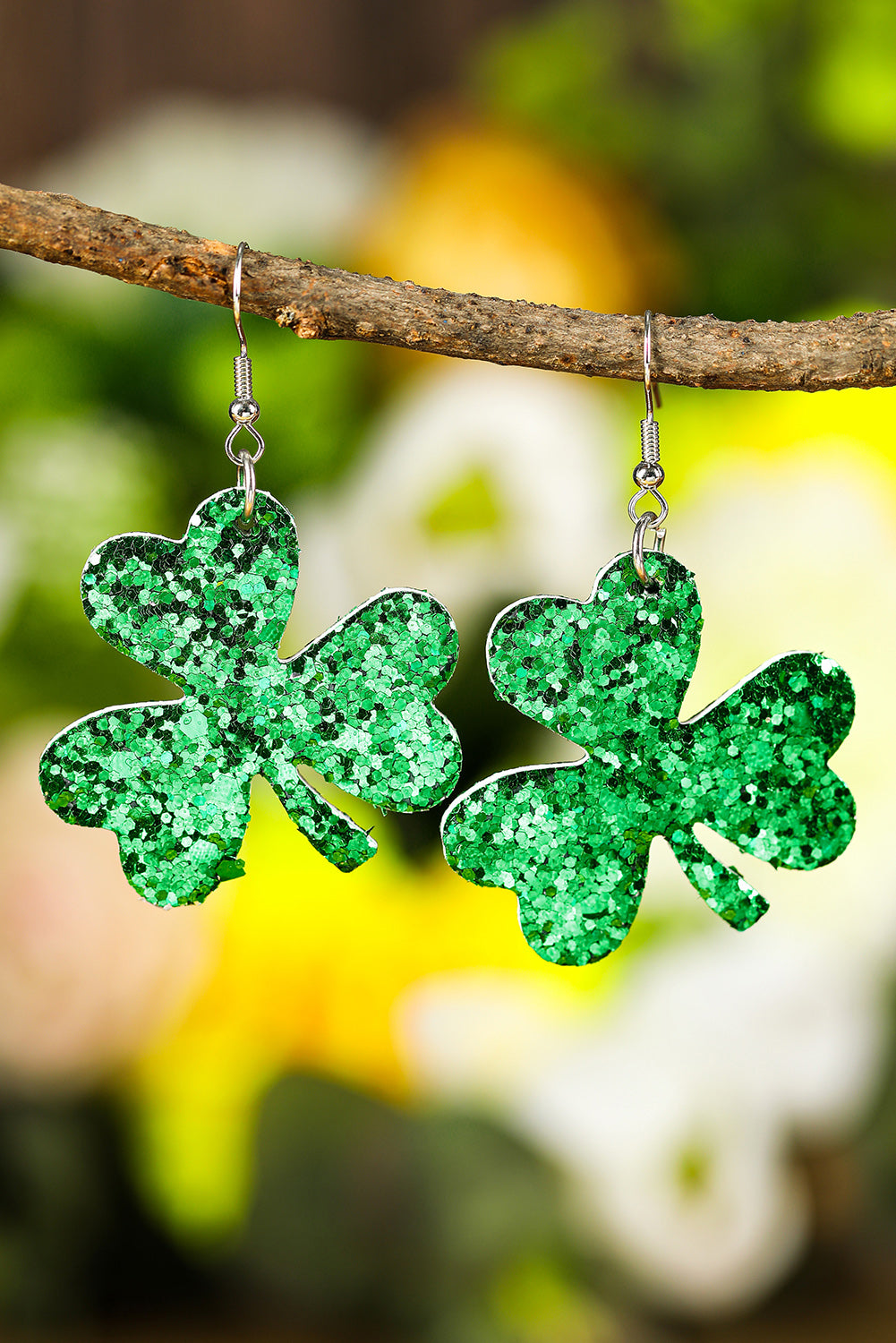 Green St. Patricks Day Sequin Clover Earrings Jewelry JT's Designer Fashion