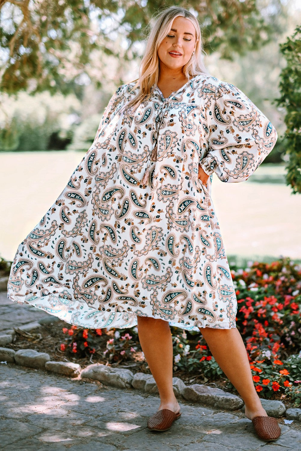 White Forgotten Paradise Paisley Dress Curves Plus Size Dresses JT's Designer Fashion