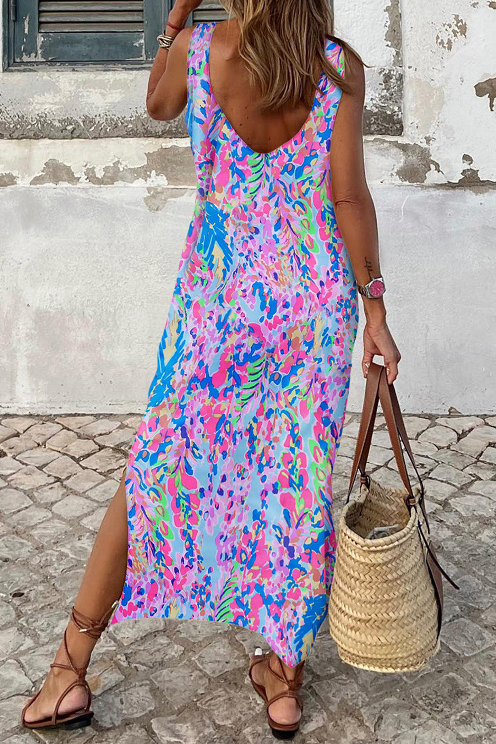 Purple Abstract Floral Print Sleeveless Maxi Dress Maxi Dresses JT's Designer Fashion