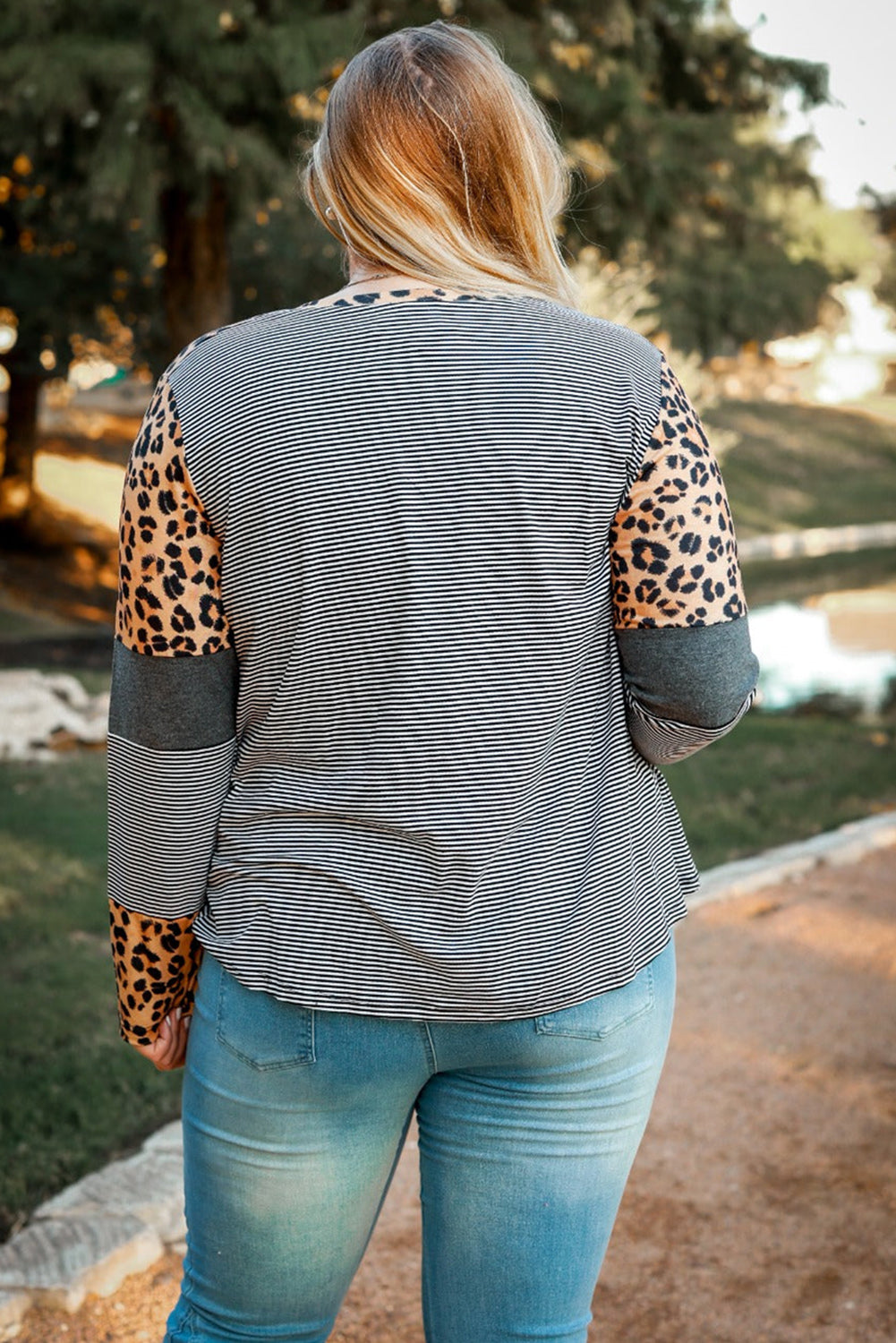 Leopard Plus Size Cow/Leopard Stripes Patchwork Long Sleeve Tee Plus Size JT's Designer Fashion