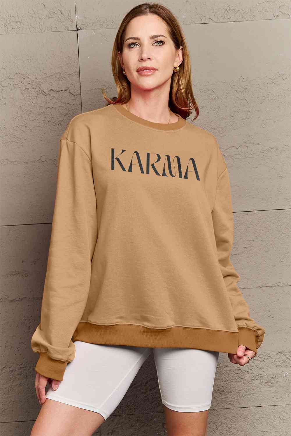 Simply Love Full Size KARMA Graphic Sweatshirt Graphic Sweatshirts JT's Designer Fashion