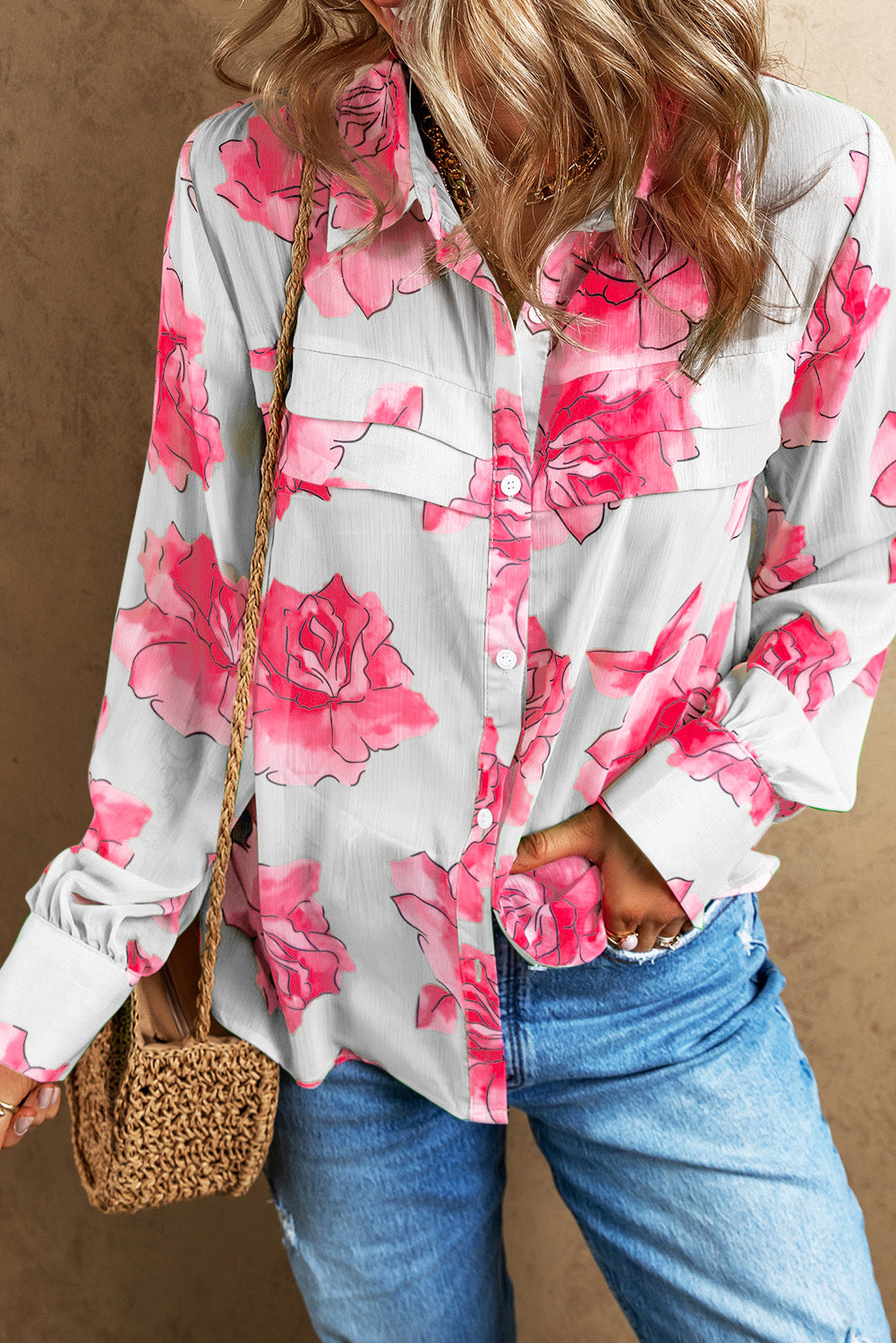 Bright White Floral Print Pleated Detail Puff Sleeve Shirt Tops & Tees JT's Designer Fashion