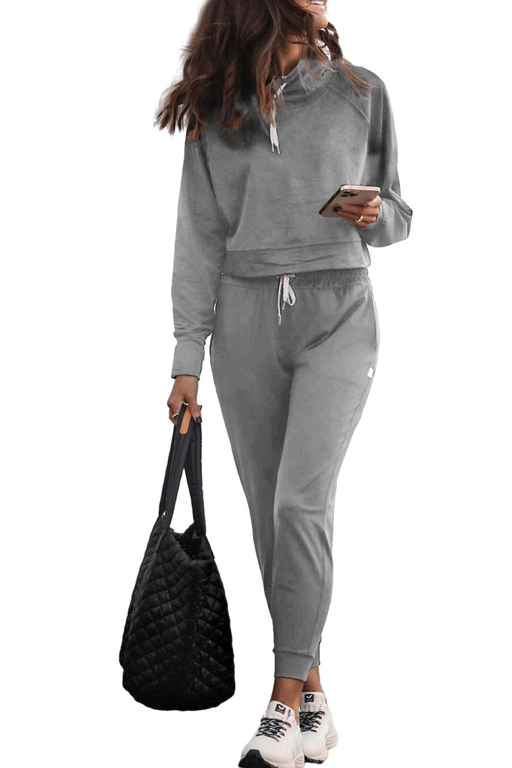 Gray Drawstring Hoodie and High Waist Pants Lounge Set Loungewear JT's Designer Fashion