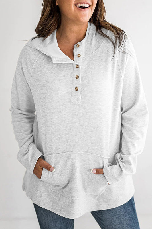 Gray Plus Size Kangaroo Pocket Henley Button Hoodie Plus Size JT's Designer Fashion