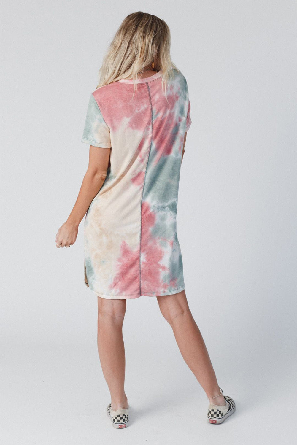 Multicolor Tie Dye Oversized Slit Tee Dress T Shirt Dresses JT's Designer Fashion