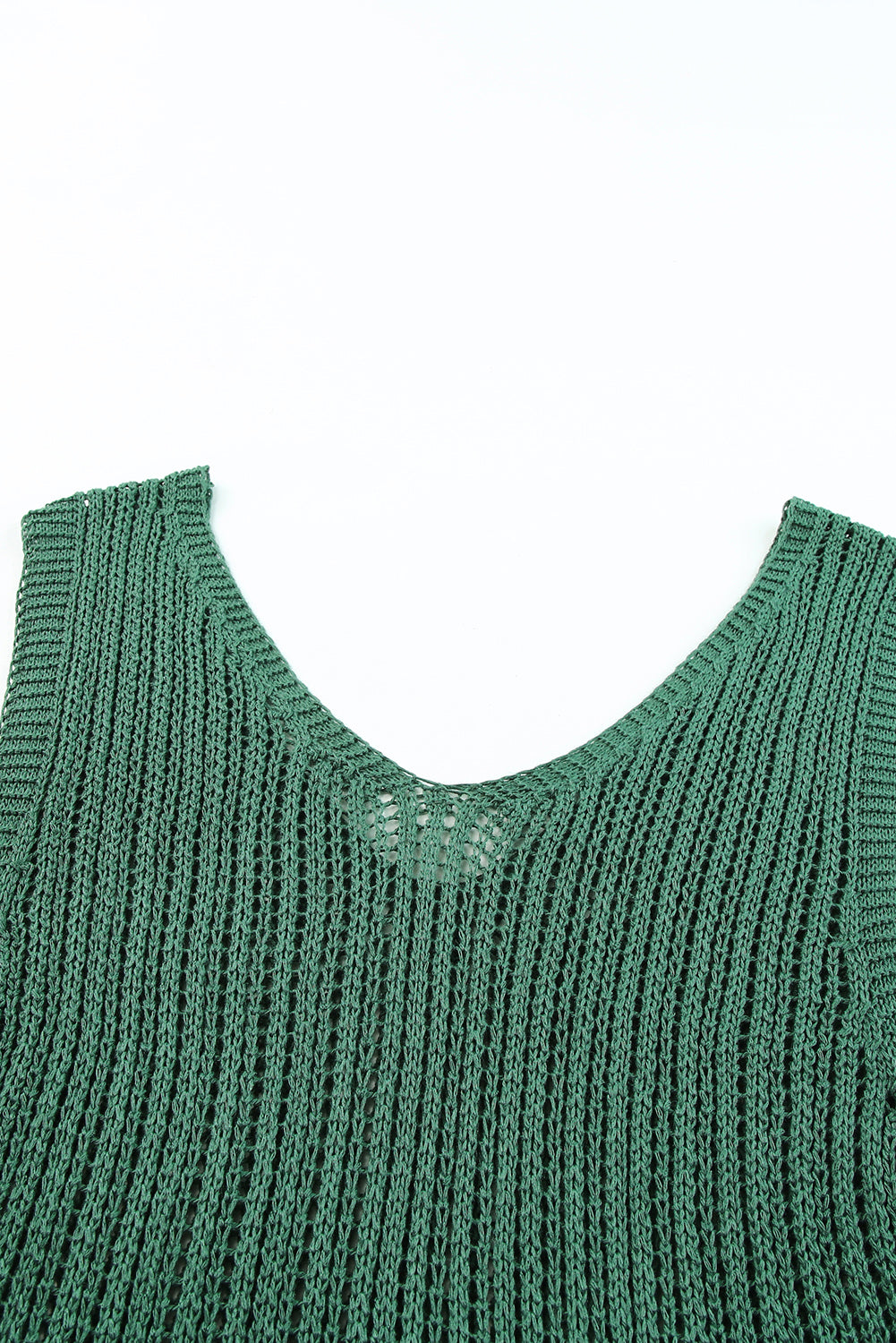 Green Hollowed Knit V Neck Tank Top Tank Tops JT's Designer Fashion