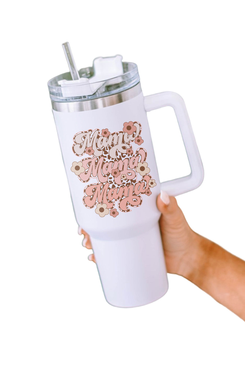 White mama Flower Leopard Print Stainless Steel Insulate Cup 40oz Tumblers JT's Designer Fashion