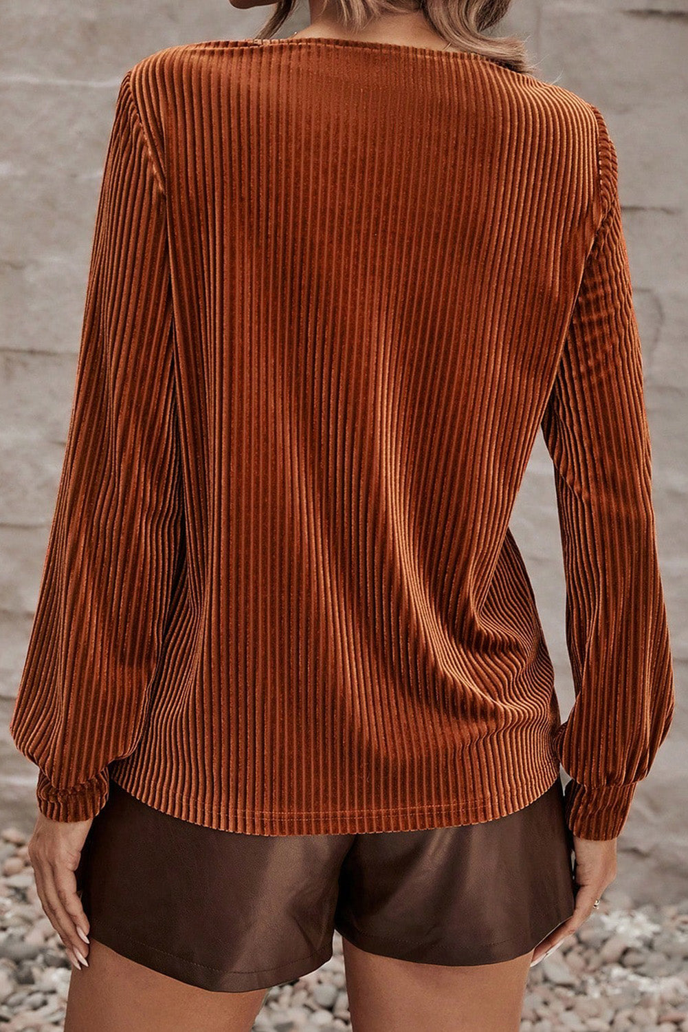 Chestnut Half Zip Ribbed Velvet Top Tops & Tees JT's Designer Fashion