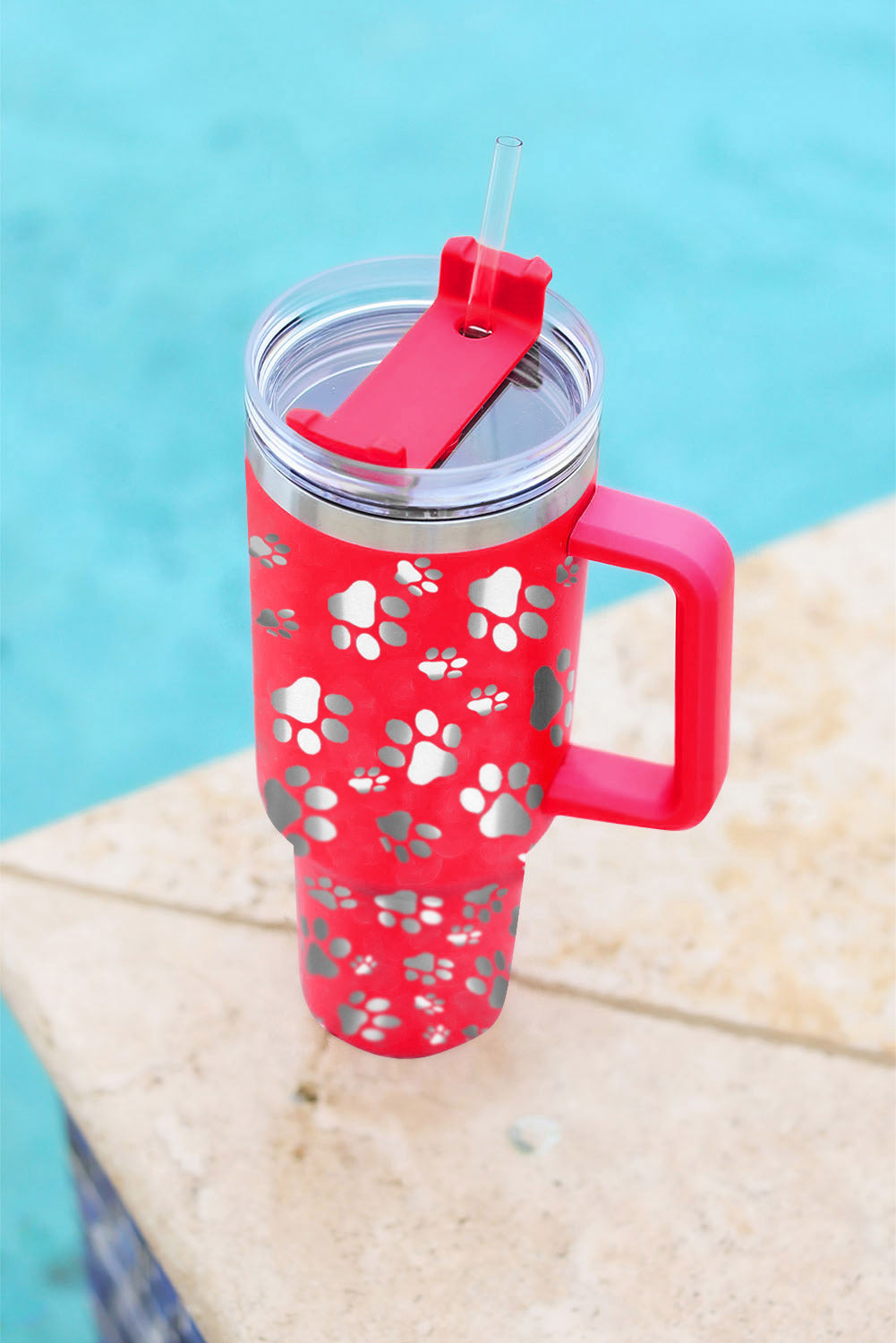 Red 40oz Cat Paw Print 304 Stainless Steel Thermos Cup Tumblers JT's Designer Fashion