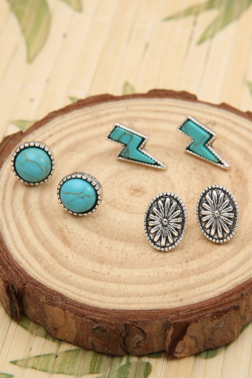 Green Three-piece Turquoise Stud Earrings Set Jewelry JT's Designer Fashion