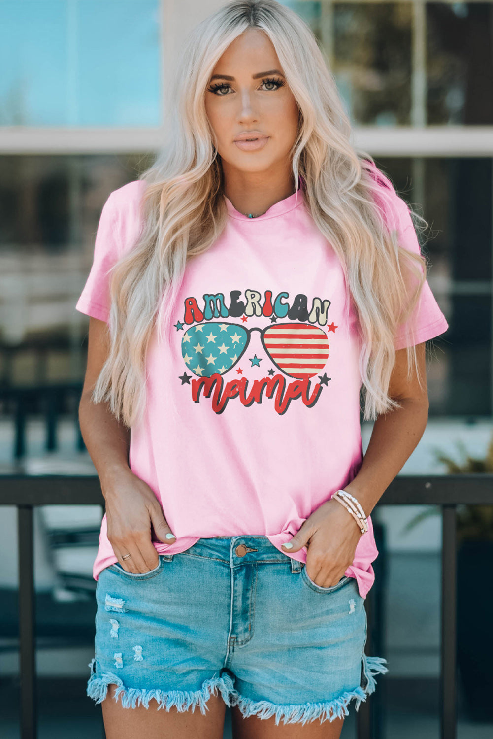 Pink American Mama Sunglass Print Short Sleeve Graphic Tee Family T-shirts JT's Designer Fashion