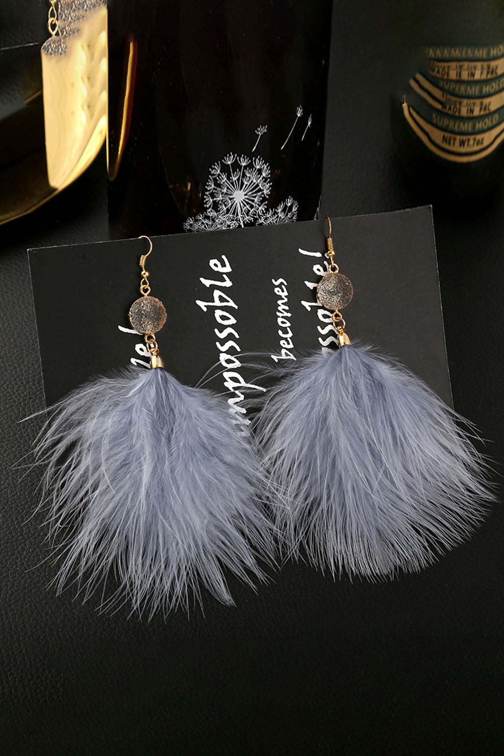 Gray Elegant Feather Earrings Jewelry JT's Designer Fashion