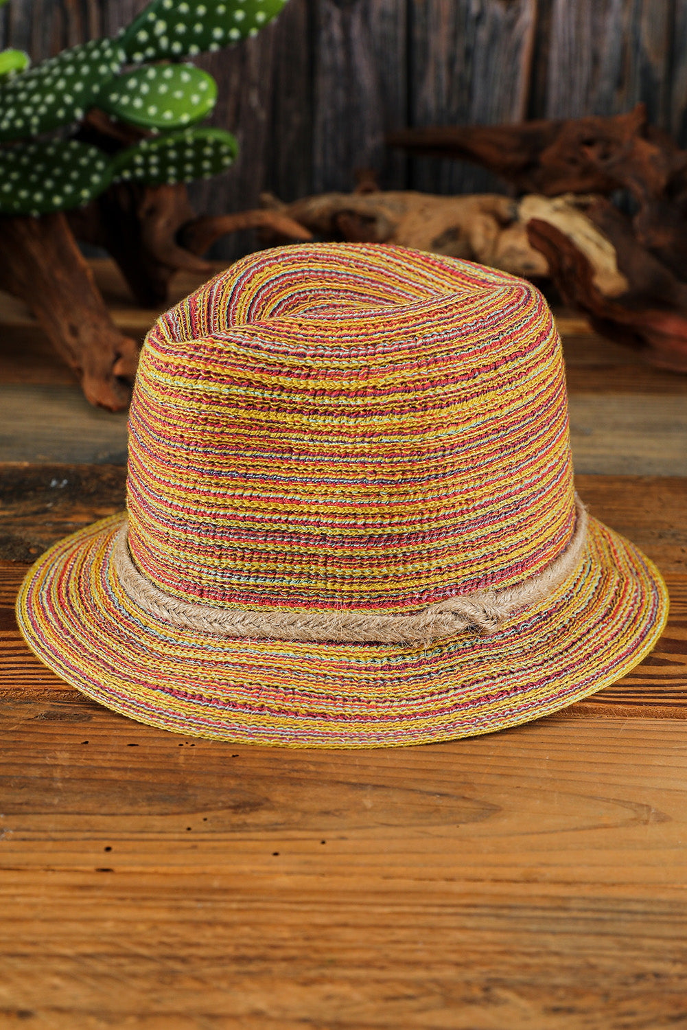 Khaki Striped Straw Boho Beach Hat Hats & Caps JT's Designer Fashion