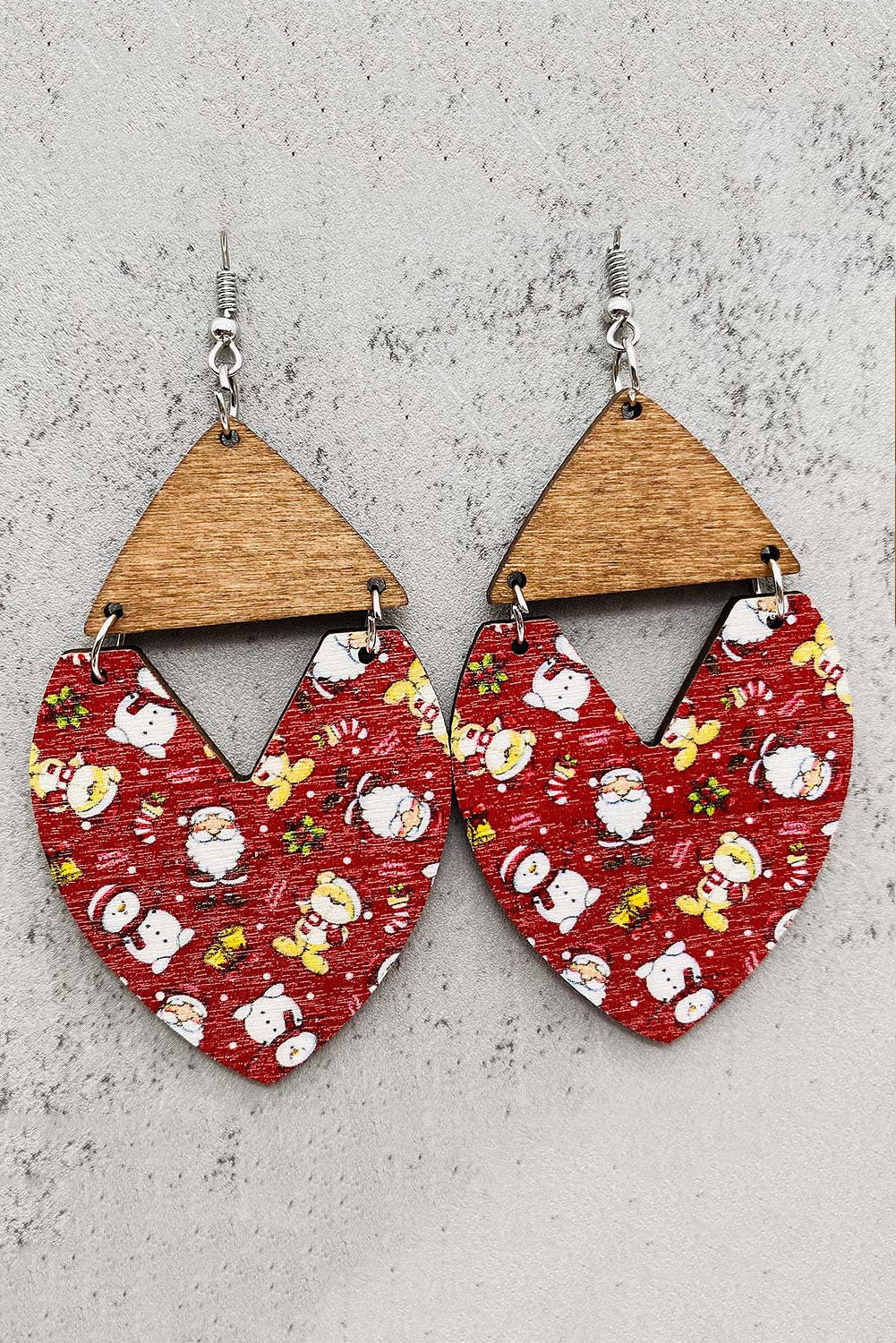 Racing Red Christmas Santa Claus Print Wooden Earrings Jewelry JT's Designer Fashion