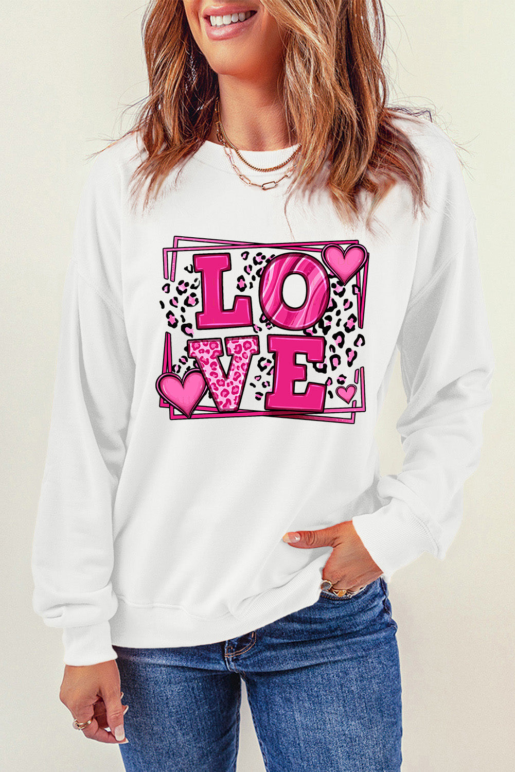 Beige Sweet LOVE Valentines Graphic Sweatshirt Graphic Sweatshirts JT's Designer Fashion