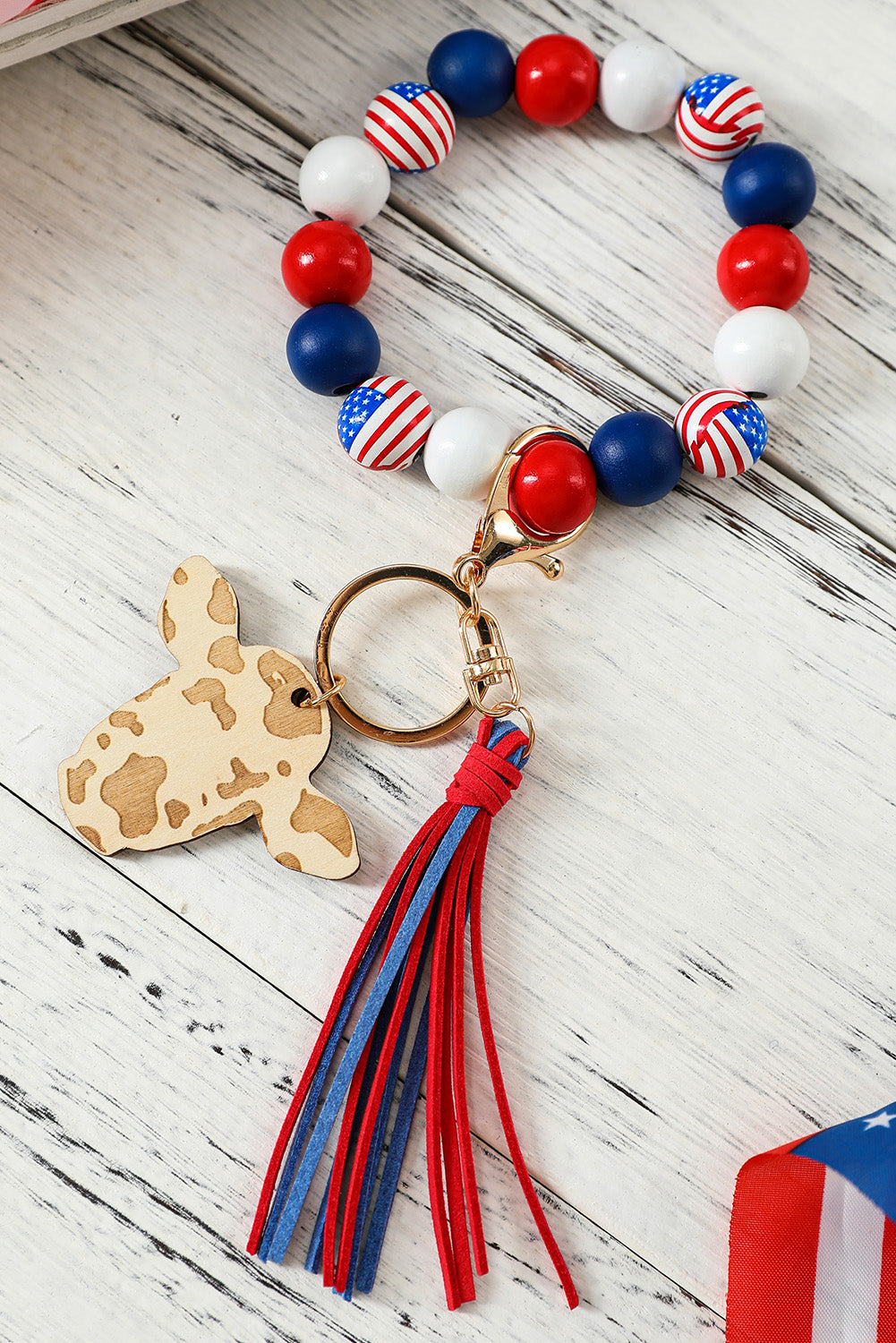 Red American Flag Beaded Bracelet Keychain Other Accessories JT's Designer Fashion