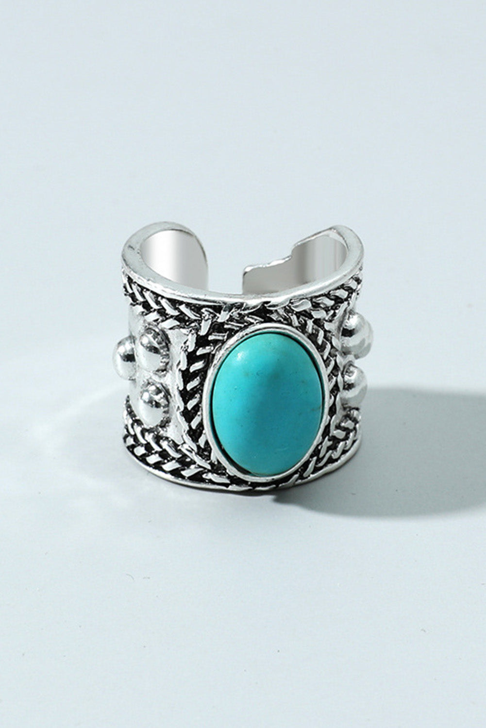 Silver Vintage Turquoise Gem Open Ring Jewelry JT's Designer Fashion