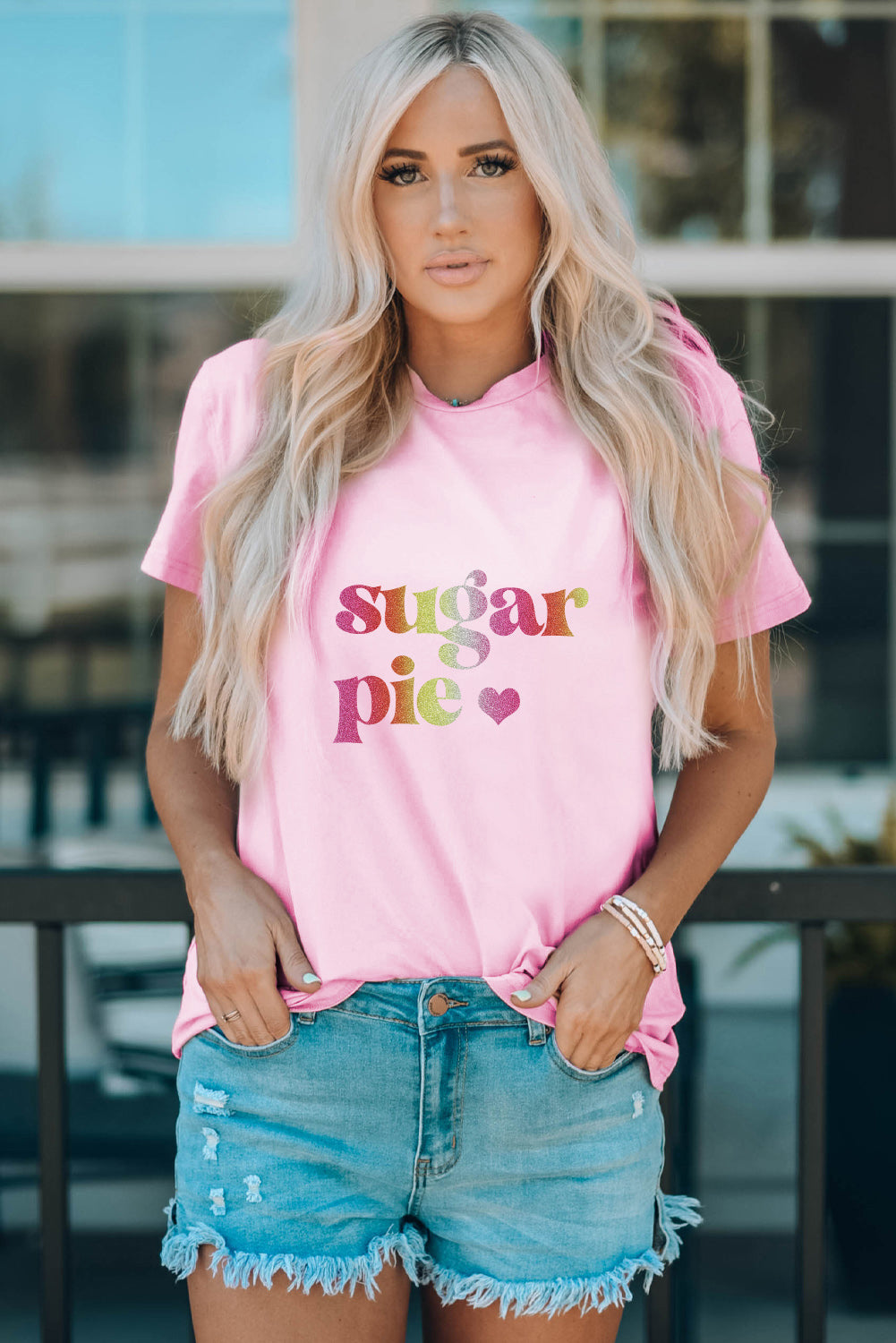 Pink Family Matching Sugar Pie Letter Print Crewneck T Shirt Family T-shirts JT's Designer Fashion