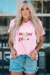 Pink Family Matching Sugar Pie Letter Print Crewneck T Shirt Family T-shirts JT's Designer Fashion
