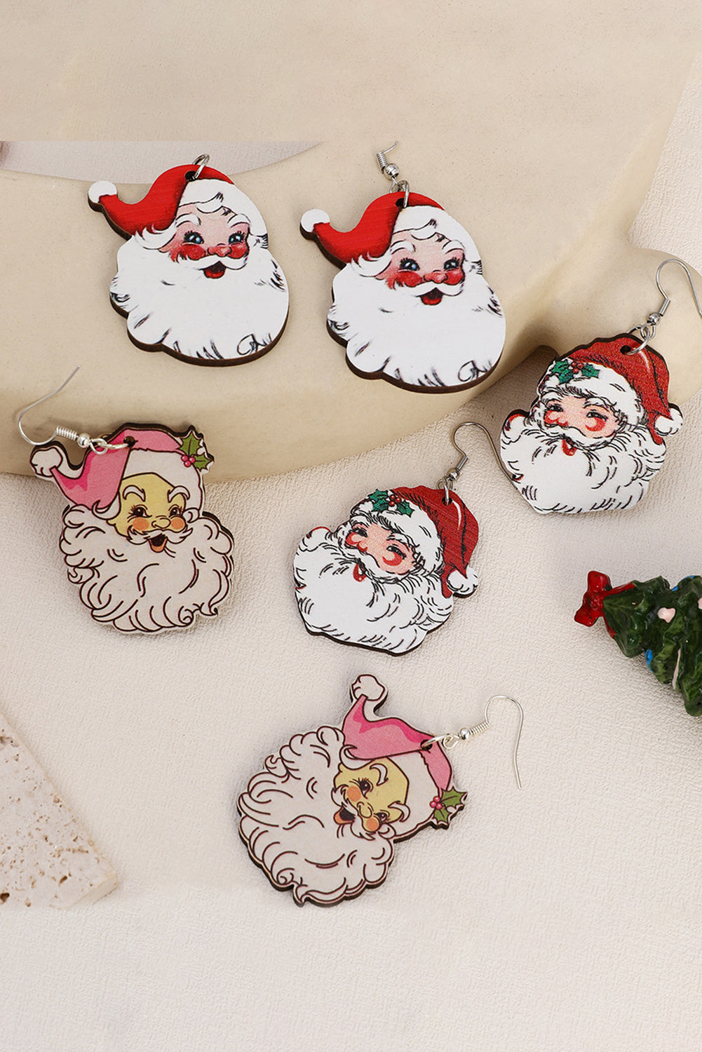 White 3 Pairs Christmas Santa Clause Pendant Hook Earrings Jewelry JT's Designer Fashion