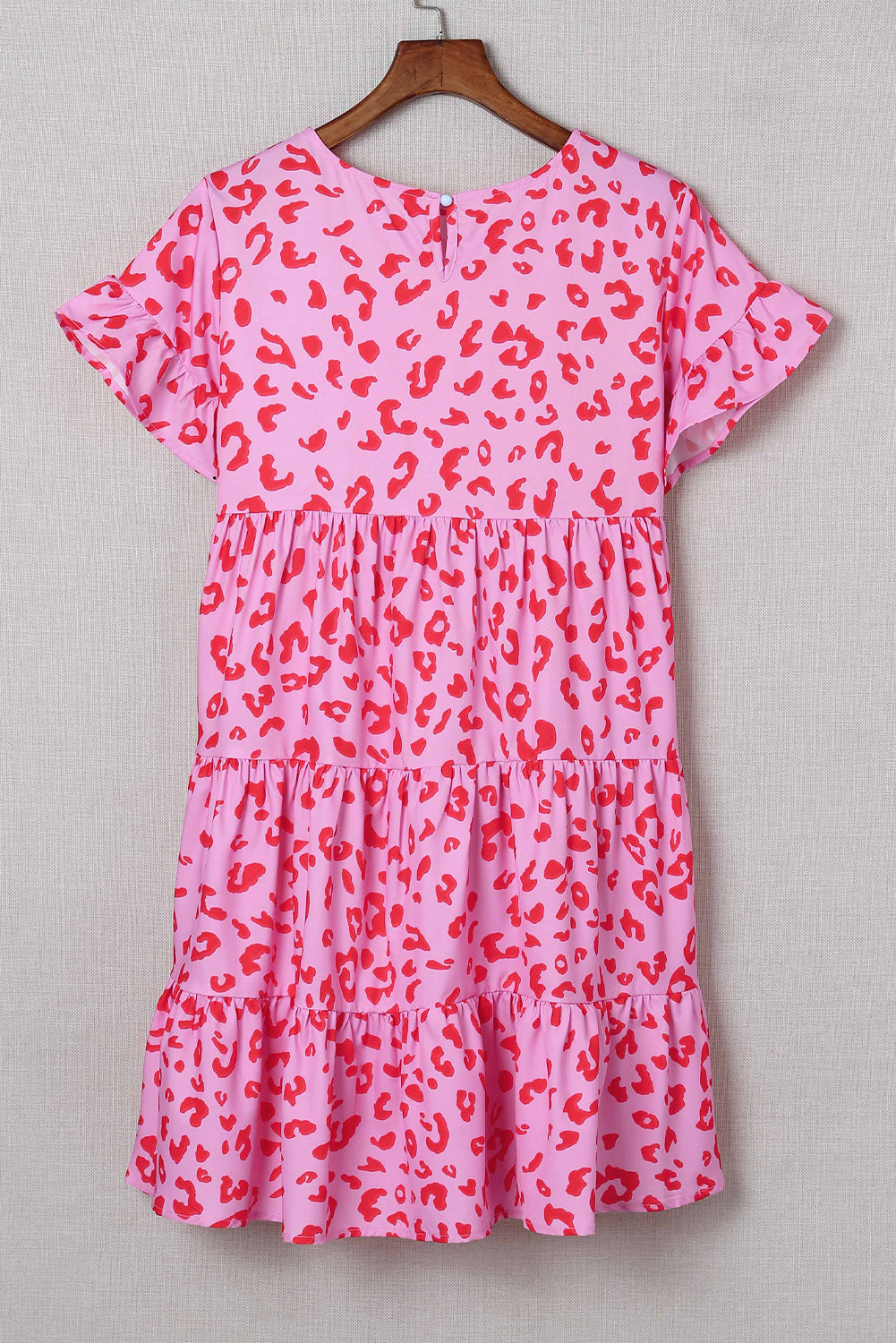 Pink Leopard Print Ruffle Short Sleeve Tiered Dress Mini Dresses JT's Designer Fashion