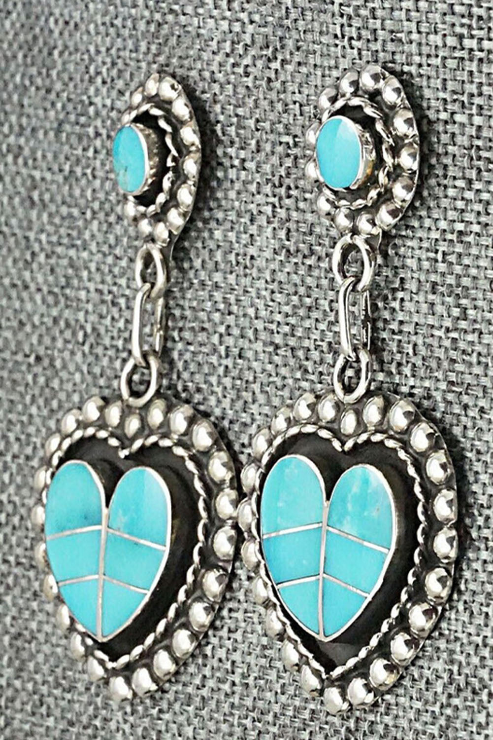 Green Vintage Turquoise Patchwork Loving Heart Earrings Jewelry JT's Designer Fashion