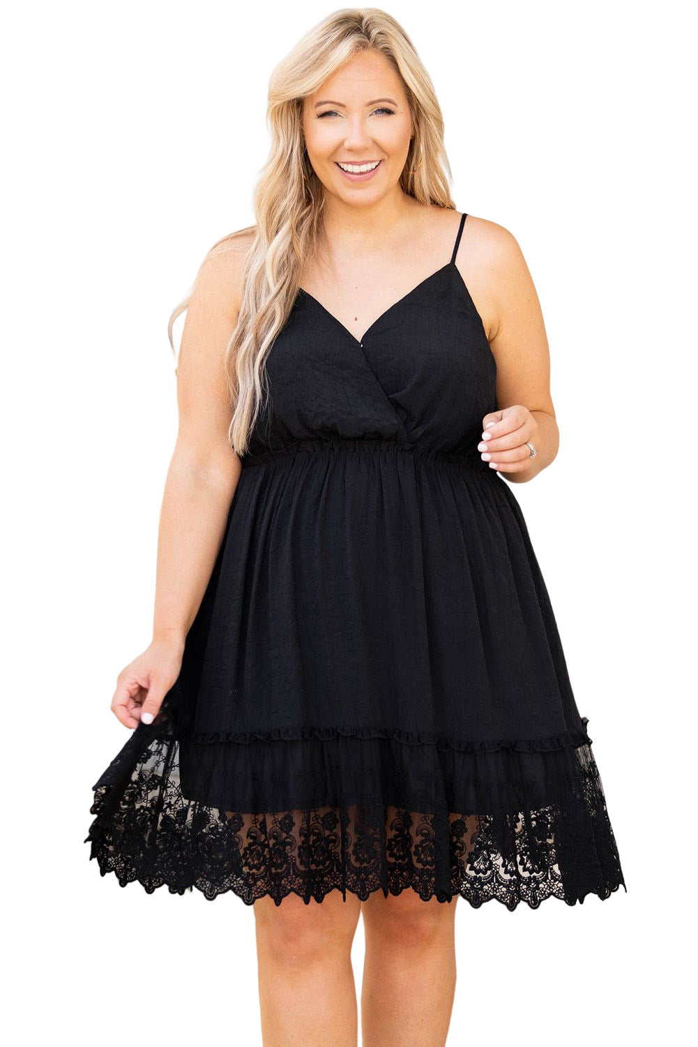 Black Lace Ruffle Hem Plus Size Flared Sundress Plus Size Dresses JT's Designer Fashion