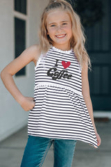 Family Matching I Love Coffee Heart Print Striped Girl's Tank Top Family T-shirts JT's Designer Fashion