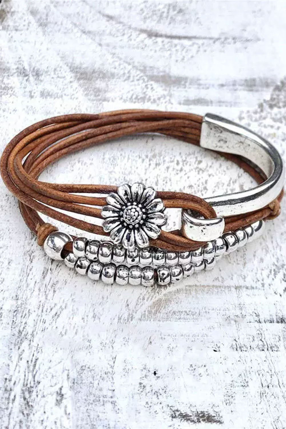 Brown Daisy Beading Alloy Multilayer Bracelet Jewelry JT's Designer Fashion