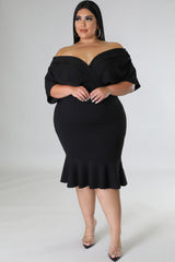 Black Plus Size Pleated V Neck Ruffle Hem Bodycon Dress Plus Size Dresses JT's Designer Fashion