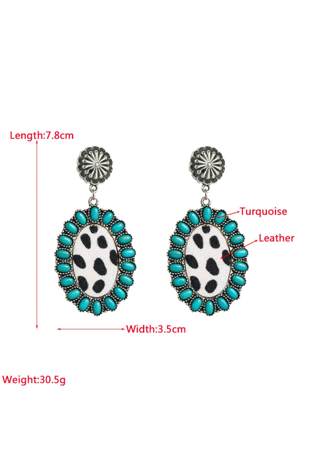 Silver Western Turquoise Leopard Drop Earrings Jewelry JT's Designer Fashion