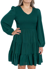 Green Plus Size Puff Sleeve Smocked Tiered Dress Plus Size Dresses JT's Designer Fashion