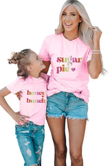 Pink Family Matching Sugar Pie Letter Print Crewneck T Shirt Family T-shirts JT's Designer Fashion