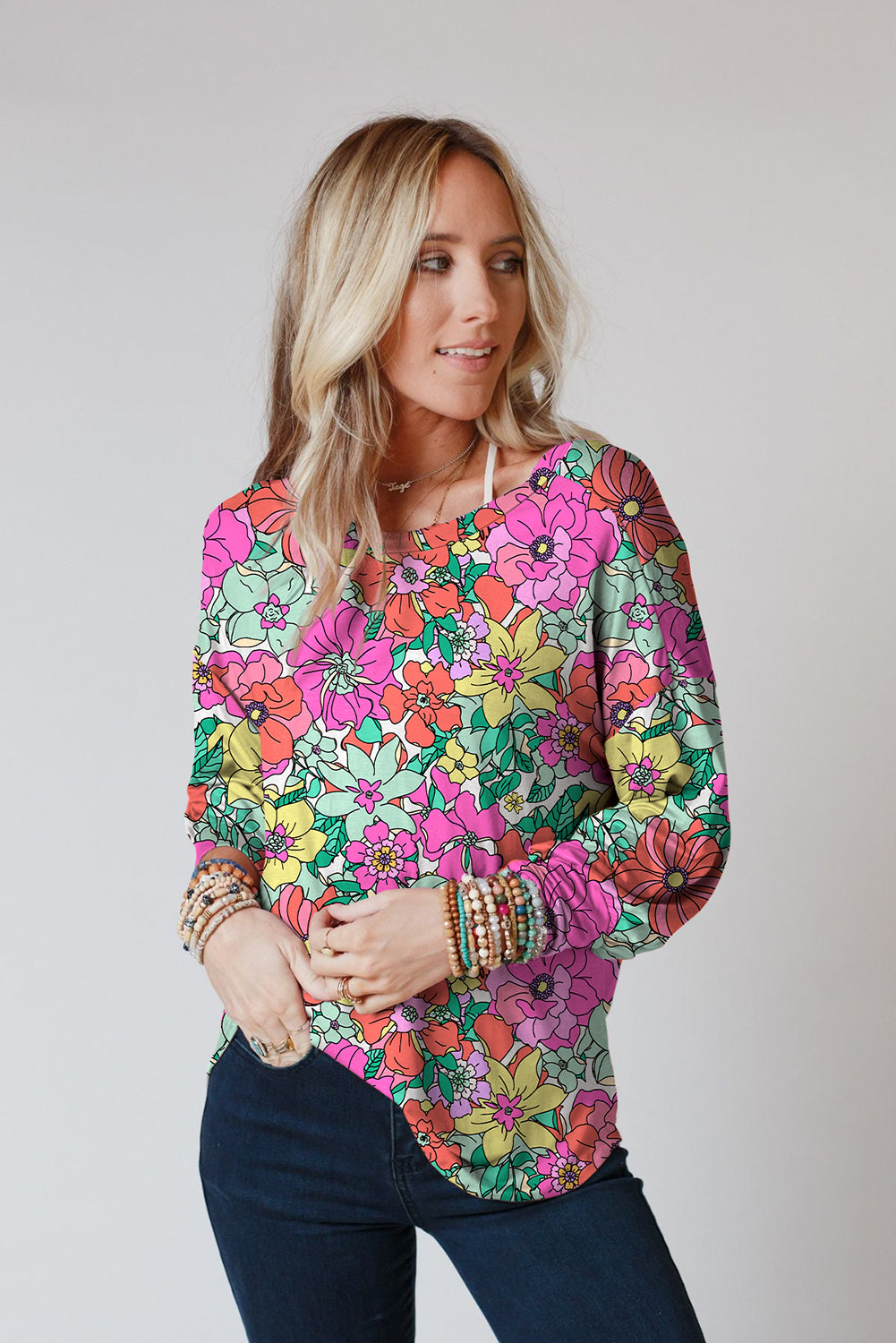 Multicolor Twisted Hollow-out Back Floral Blouse Tops & Tees JT's Designer Fashion