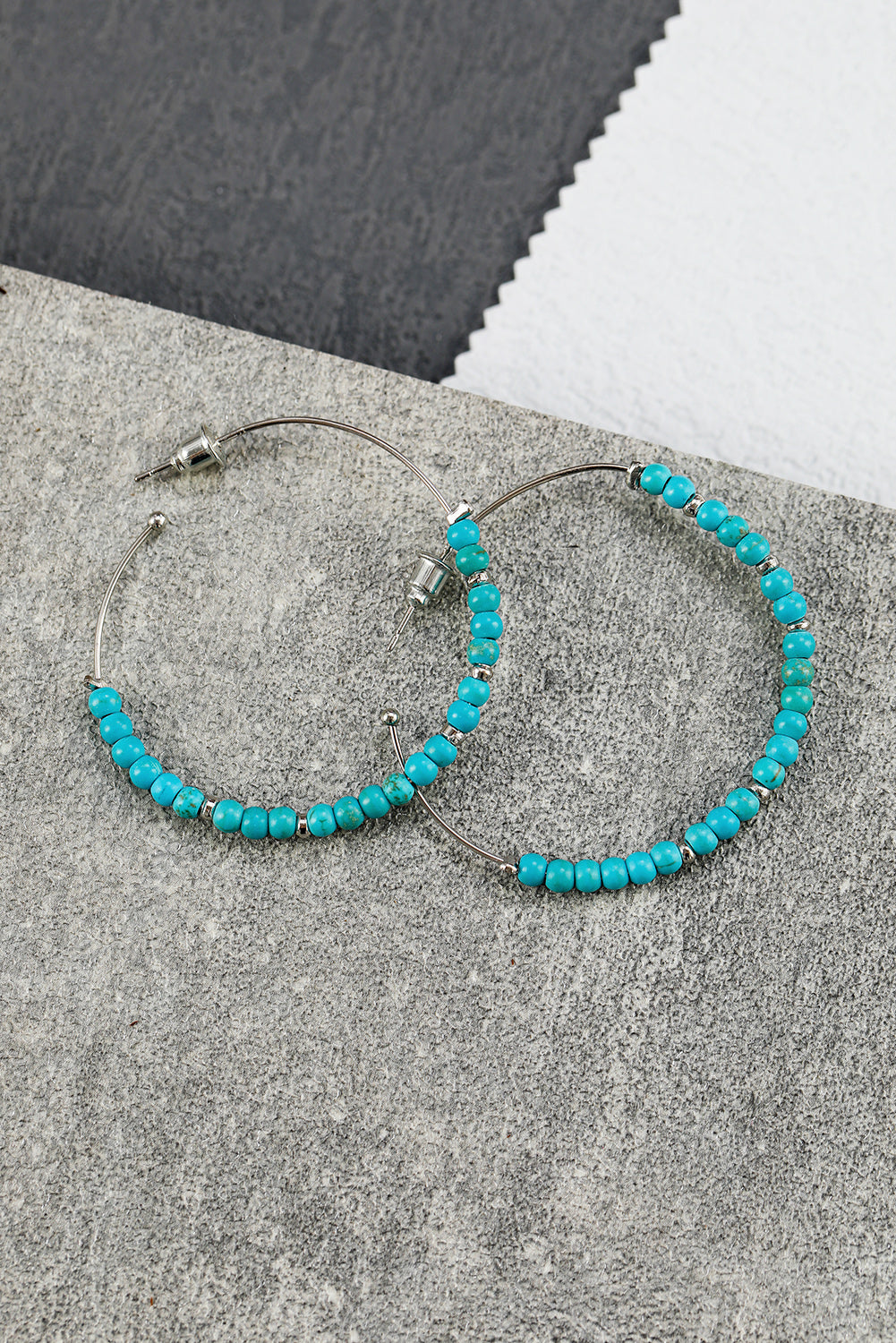 Green Turquoise Beaded Hoop Earrings Jewelry JT's Designer Fashion