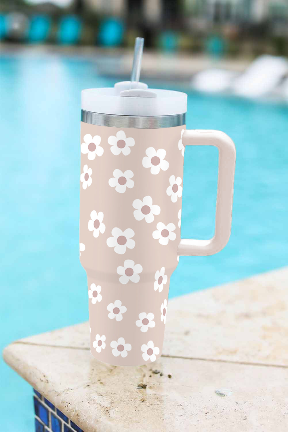 Parchment Floret Print Stainless Tumbler With Lid And Straw Tumblers JT's Designer Fashion