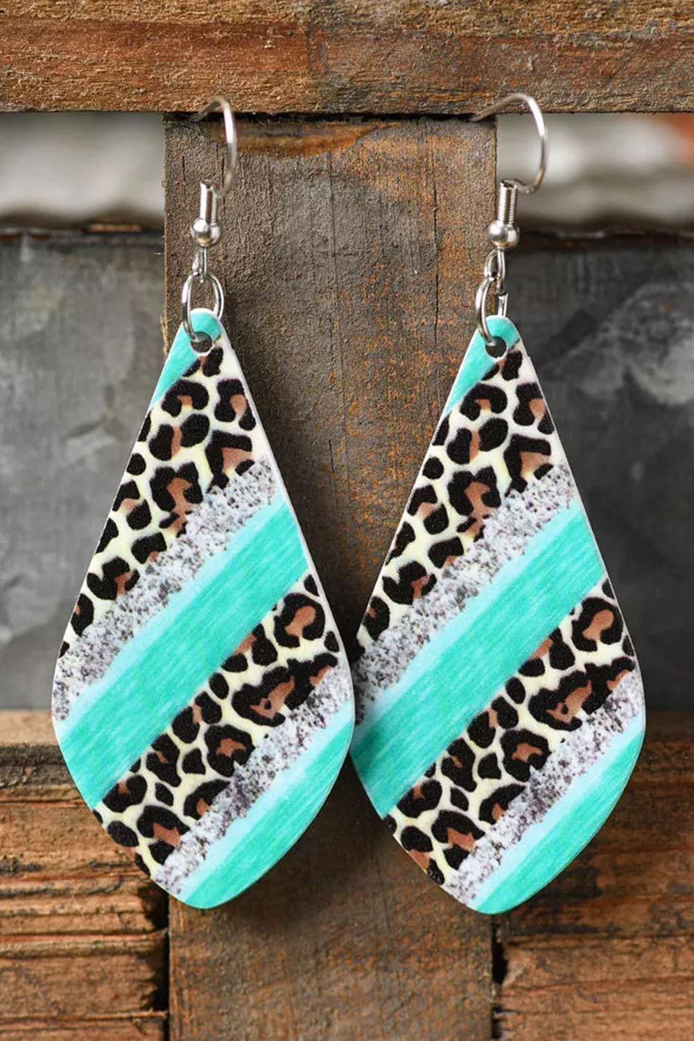 Sky Blue Leopard Color Block Glitter Water Drop Earrings Jewelry JT's Designer Fashion