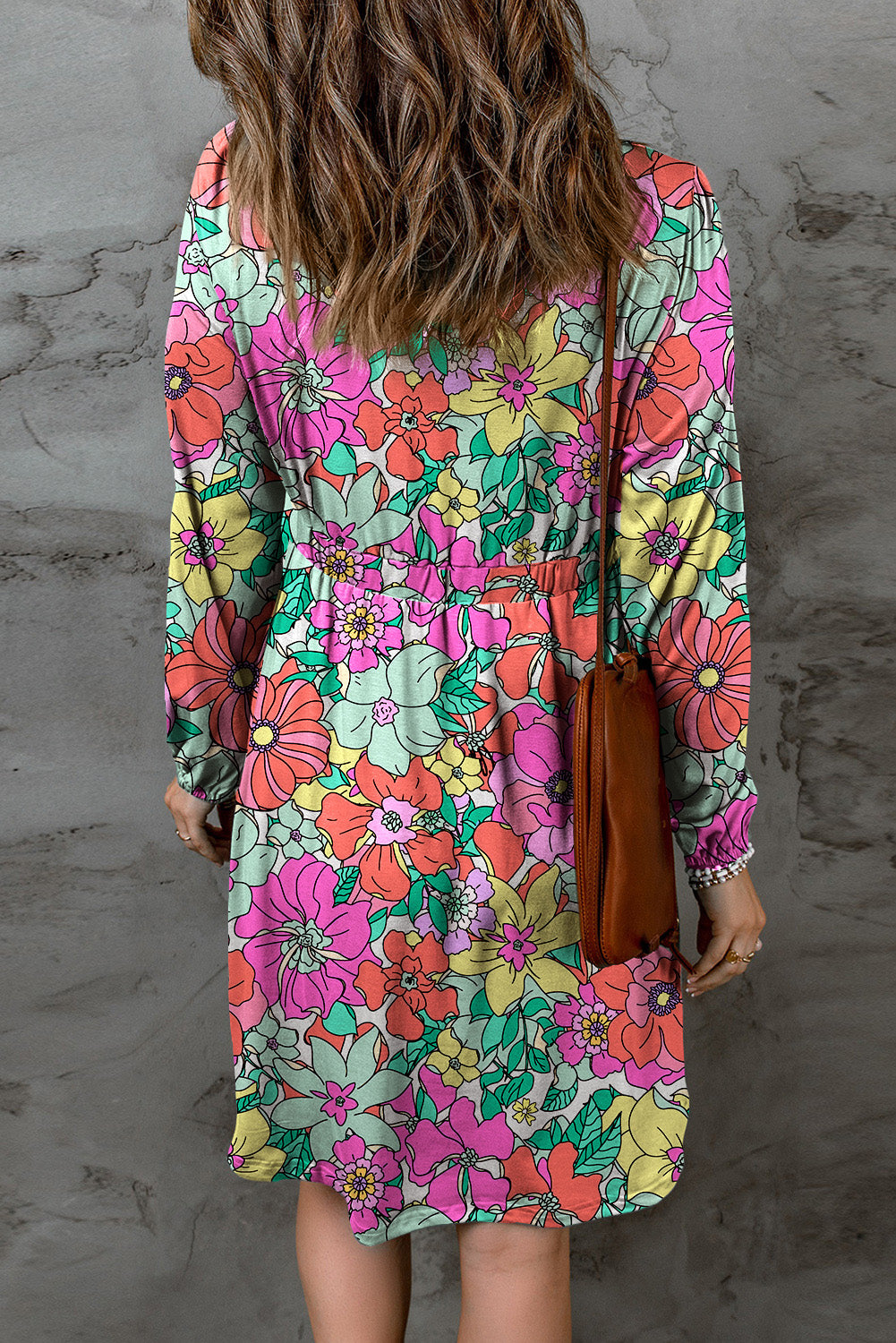 Multicolor Bold Floral Round Neck Long Sleeve Button Up Dress Dresses JT's Designer Fashion