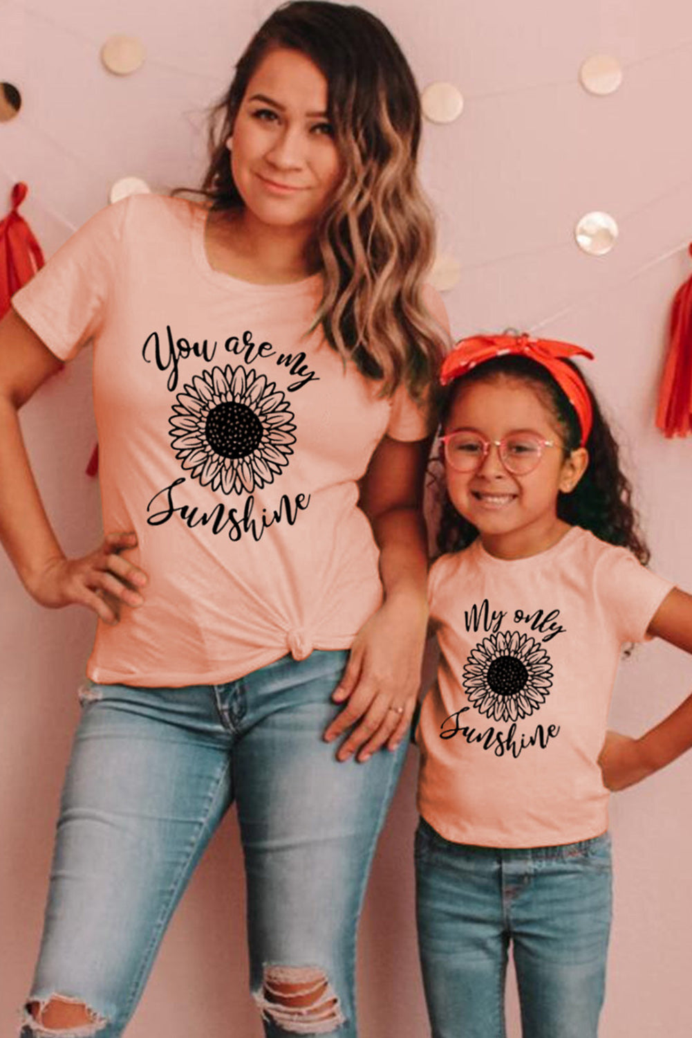 Pink Family Matching Floral Letter Print Short Sleeve T Shirt Family T-shirts JT's Designer Fashion