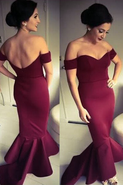 Maroon Off-shoulder Mermaid Jersey Prom Dress Evening Dresses JT's Designer Fashion