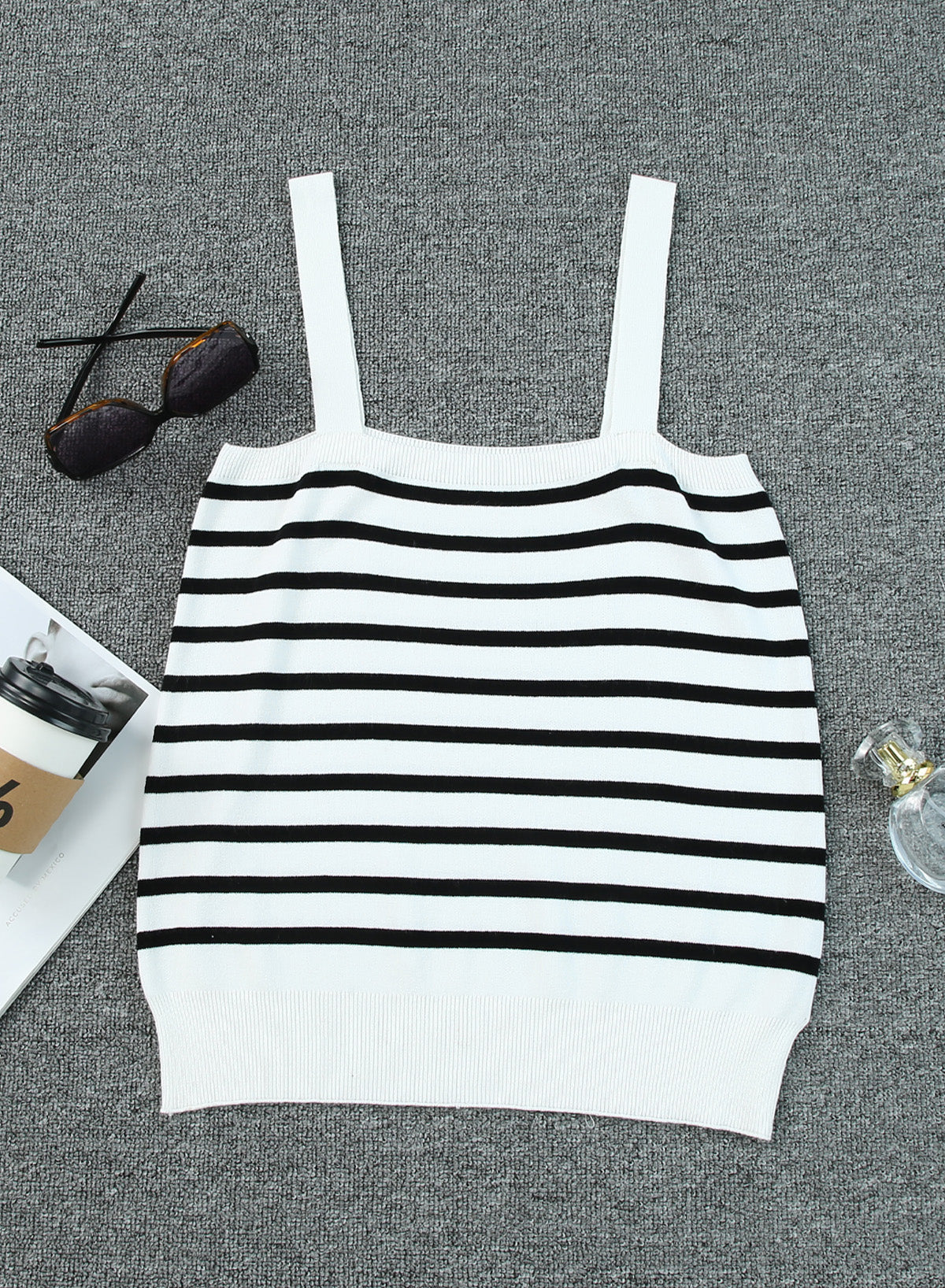 White Striped Tube Spaghetti Strap Knitted Tank Top Tank Tops JT's Designer Fashion