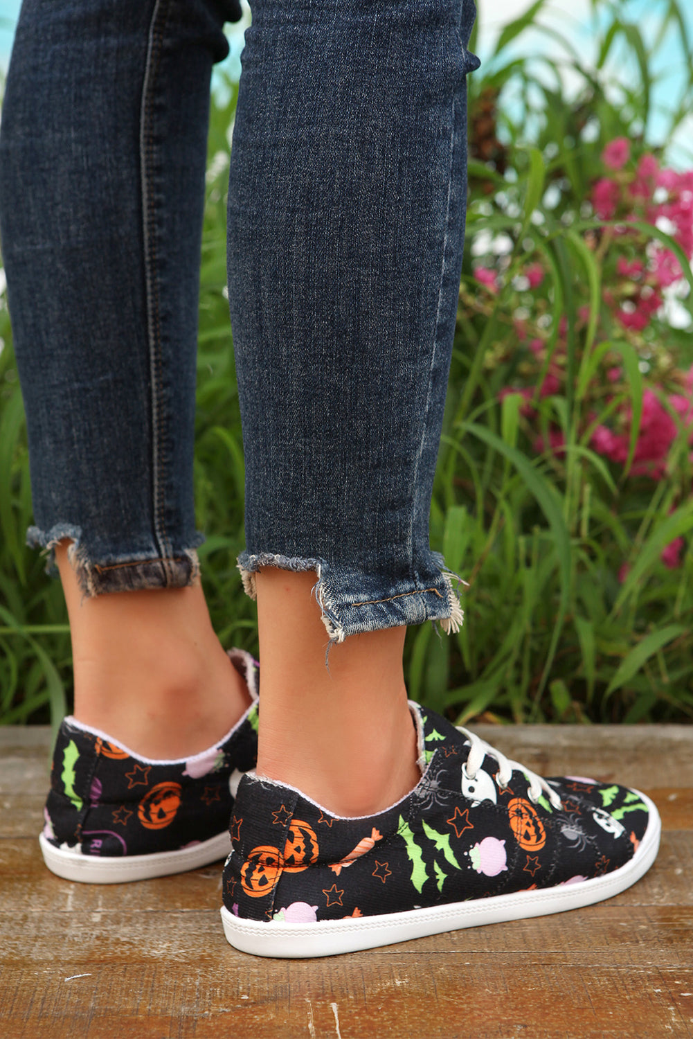 Black Happy Halloween Ghost Pumpkin Print Flat Shoes Women's Shoes JT's Designer Fashion