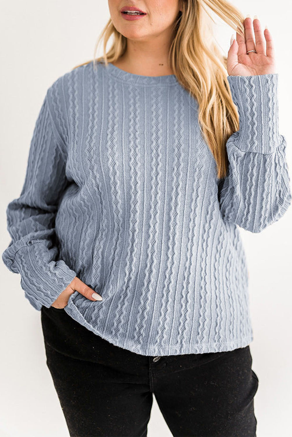 Sky Blue Subtle Cable Knit Plus Size Jumper Plus Size JT's Designer Fashion