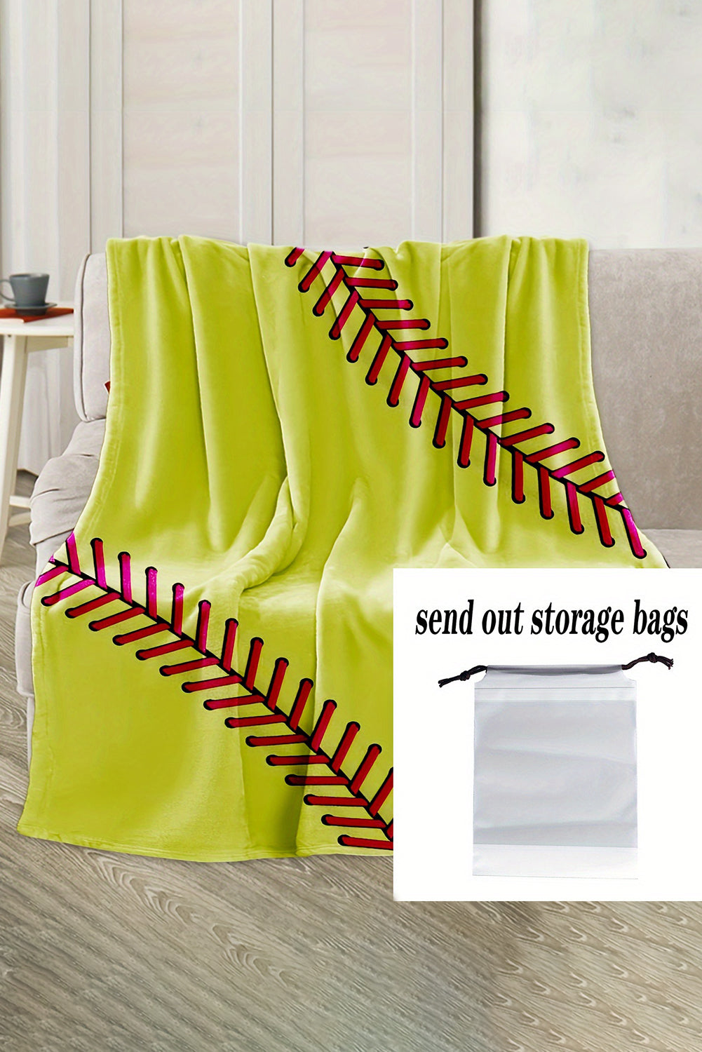 Yellow Baseball Seam Print Soft Flannel Blanket 130*150cm Other Accessories JT's Designer Fashion