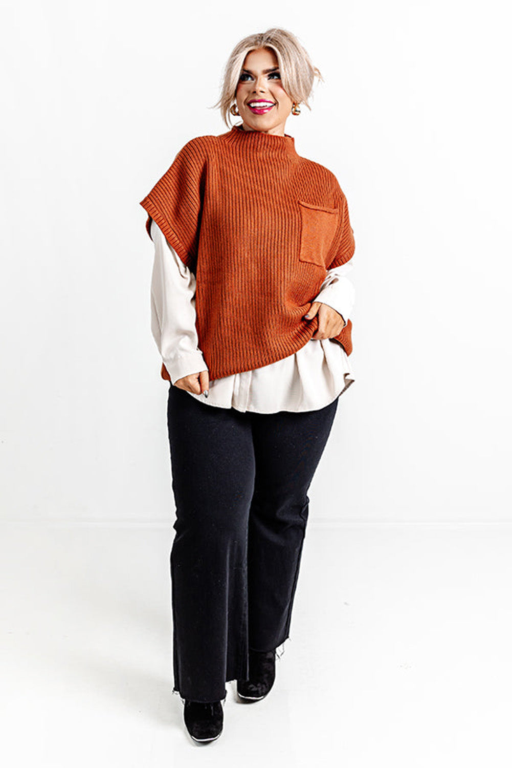 Gold Flame sharp-witted-sweater-top-in-rust-curves Plus Size JT's Designer Fashion