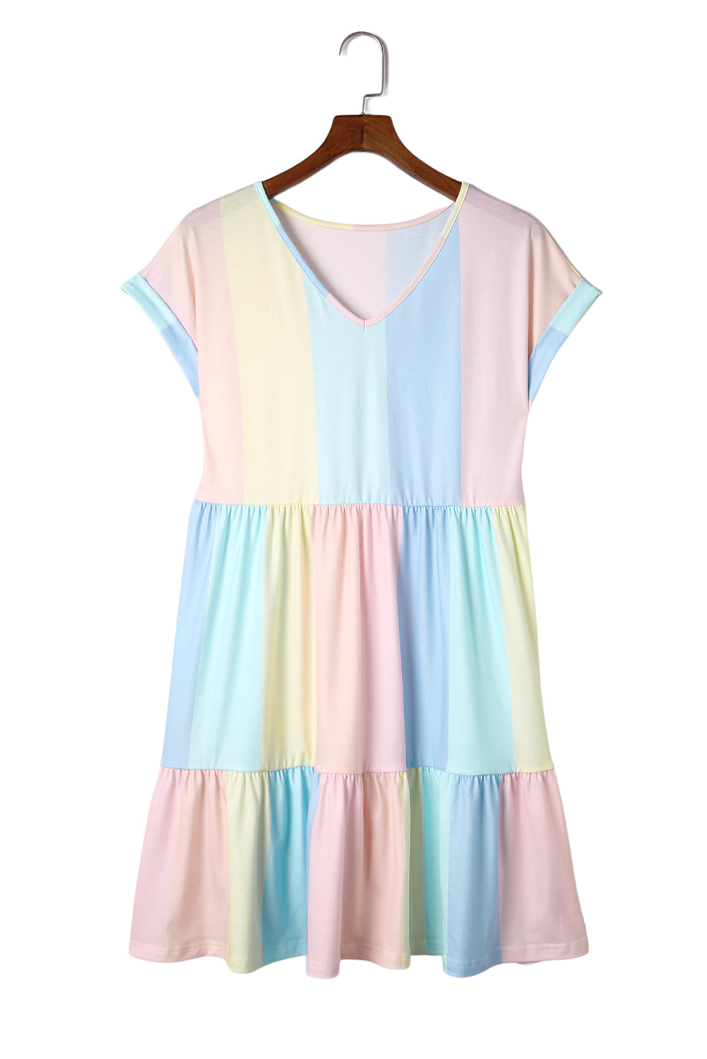 Multicolor Striped Color Block Tiered Mini Dress Mini Dresses JT's Designer Fashion